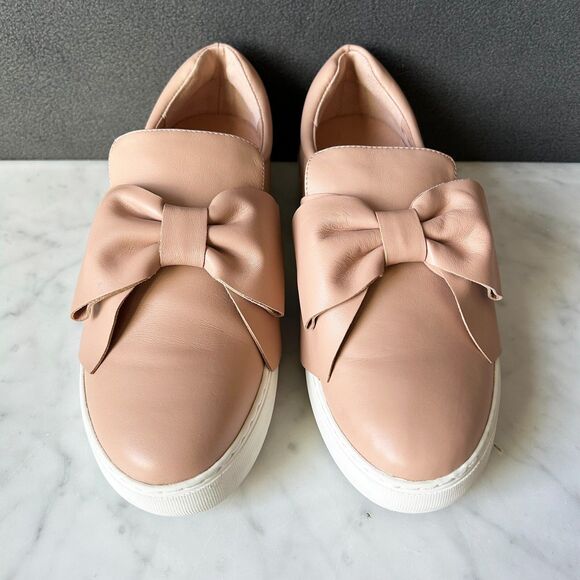 J/Slides Blush Pink Leather Beauty Bow Sneakers Slip On Platform-Women's Size 9 - Picture 1 of 8